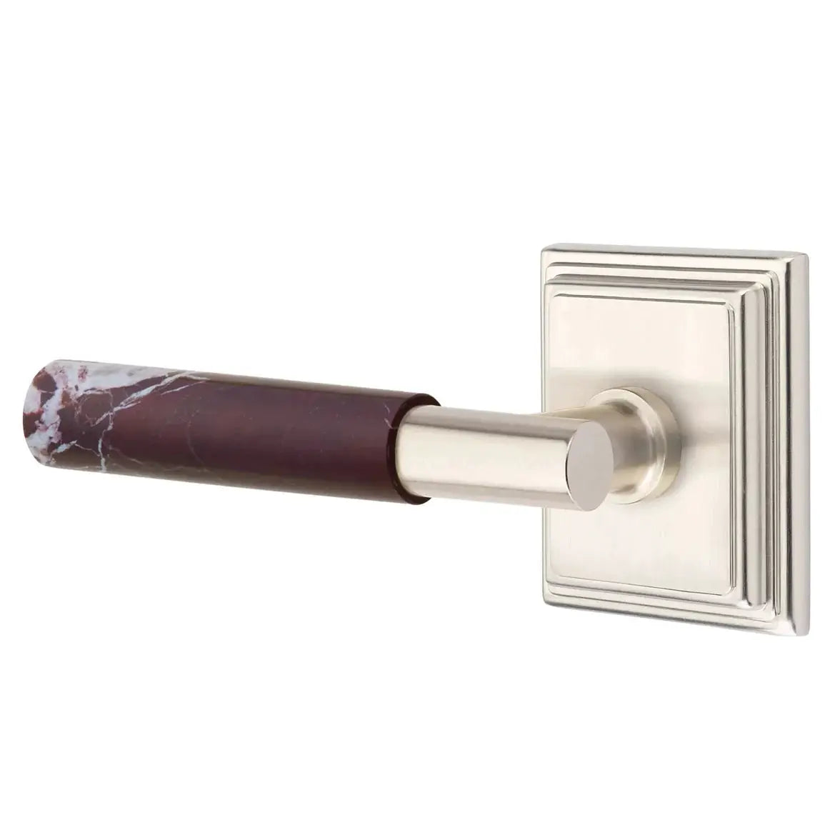 Emtek Rosso Levanto Marble Lever with Wilshire Rosette and T-Bar Stem by Emtek