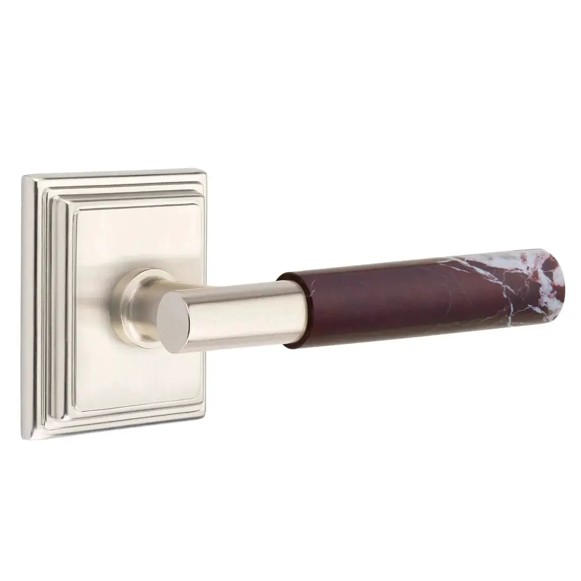 Emtek Rosso Levanto Marble Lever with Wilshire Rosette and T-Bar Stem by Emtek