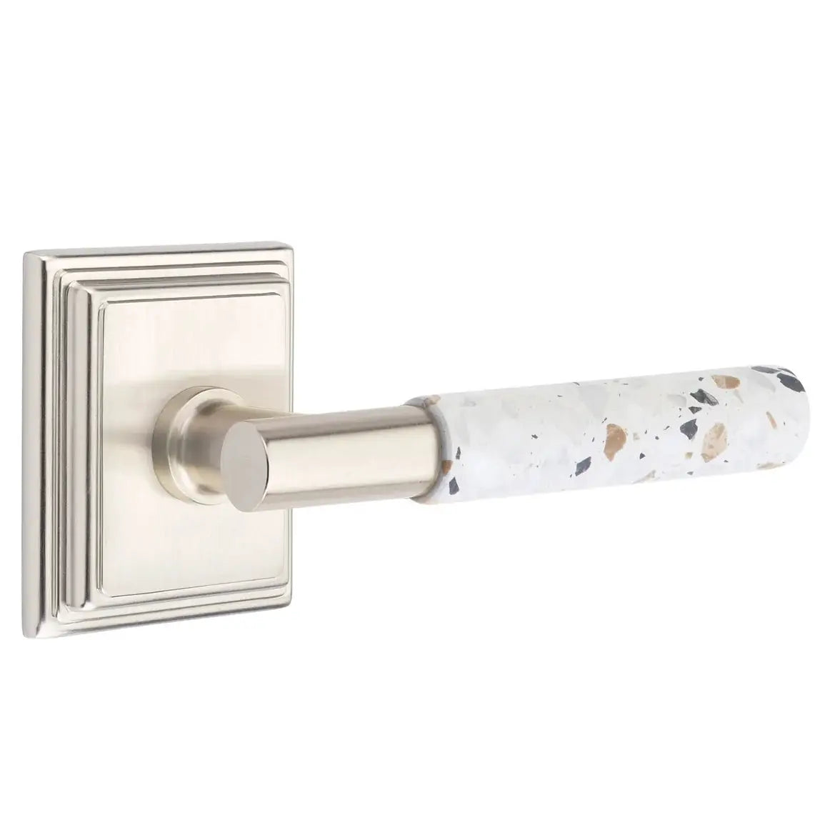 Emtek Light Terrazzo Lever with Wilshire Rosette and T-Bar Stem by Emtek