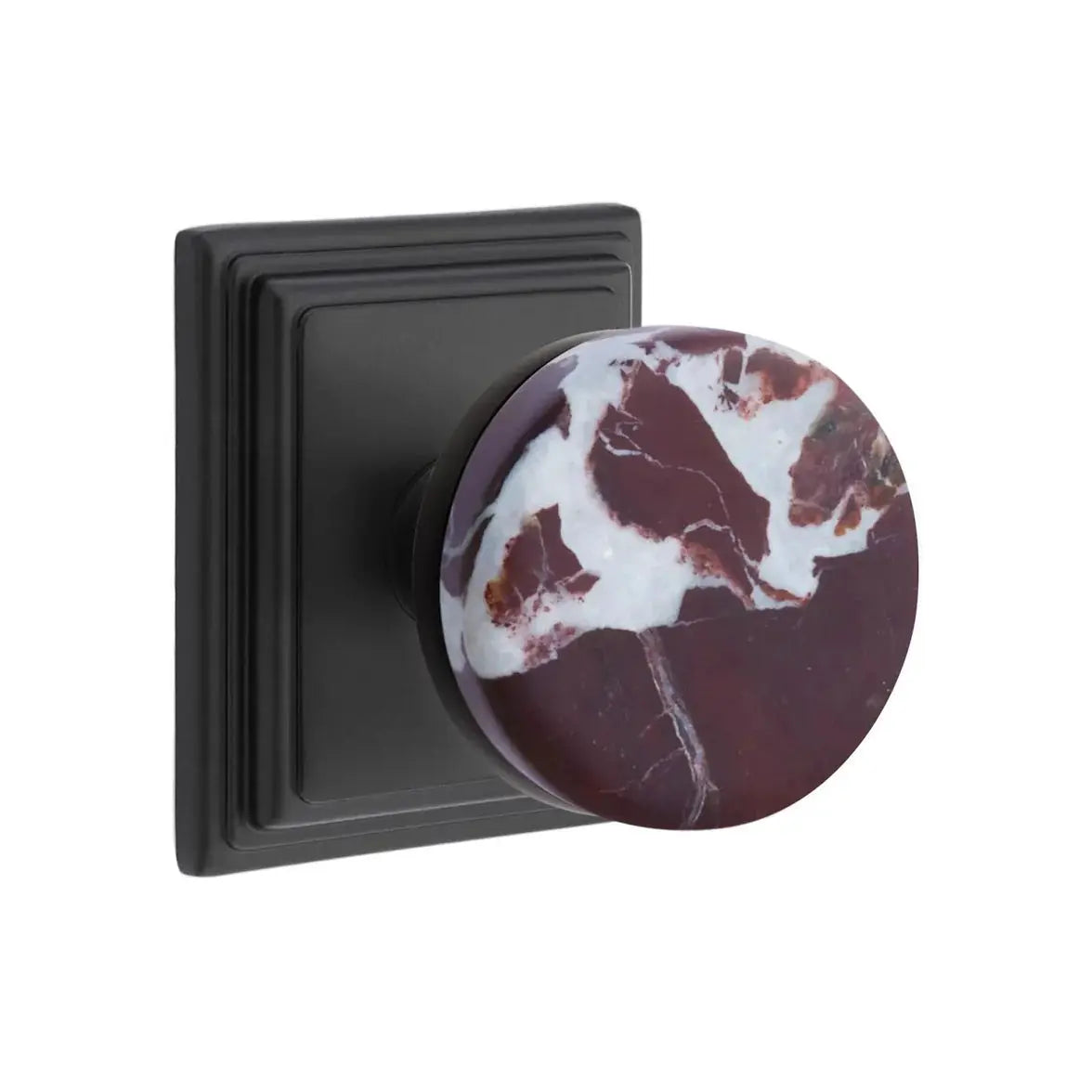 Emtek Rosso Levanto Marble Knob with Wilshire Rosette and Conical Stem by Emtek