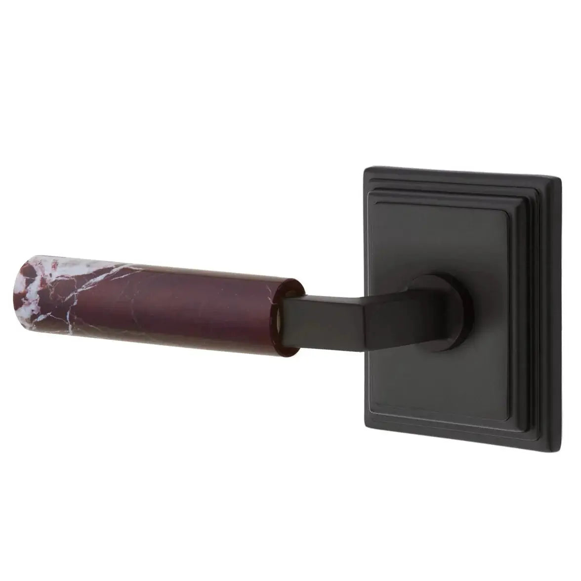 Emtek Rosso Levanto Marble Lever with Wilshire Rosette and L-Square Stem by Emtek