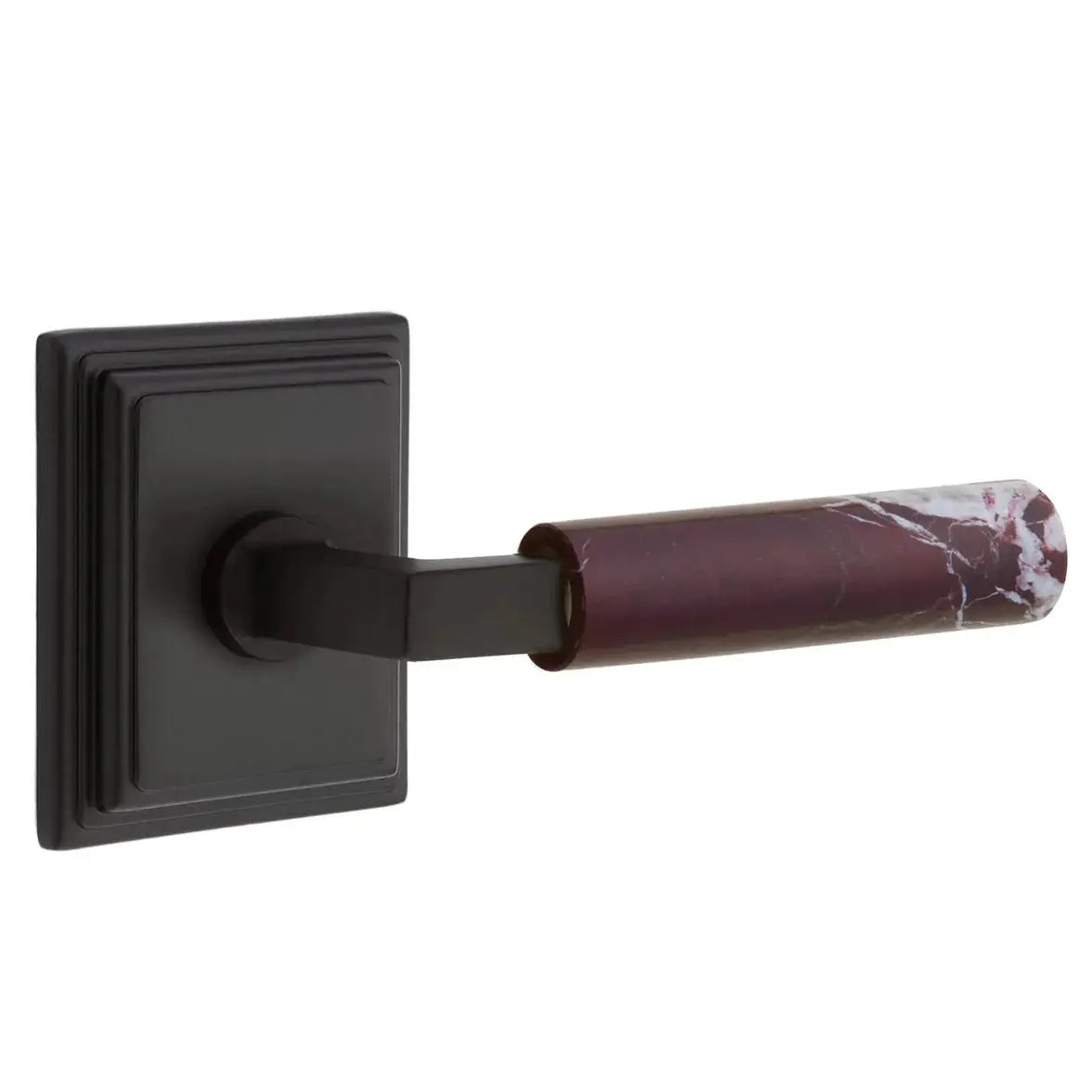 Emtek Rosso Levanto Marble Lever with Wilshire Rosette and L-Square Stem by Emtek