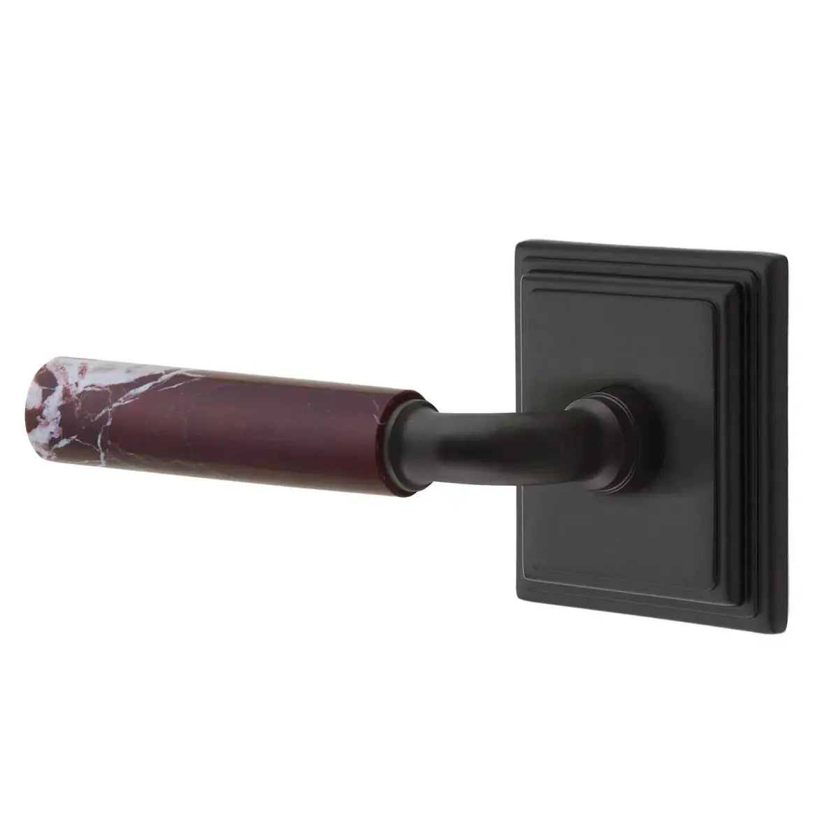Emtek Rosso Levanto Marble Lever with Wilshire Rosette and R-Bar Stem by Emtek