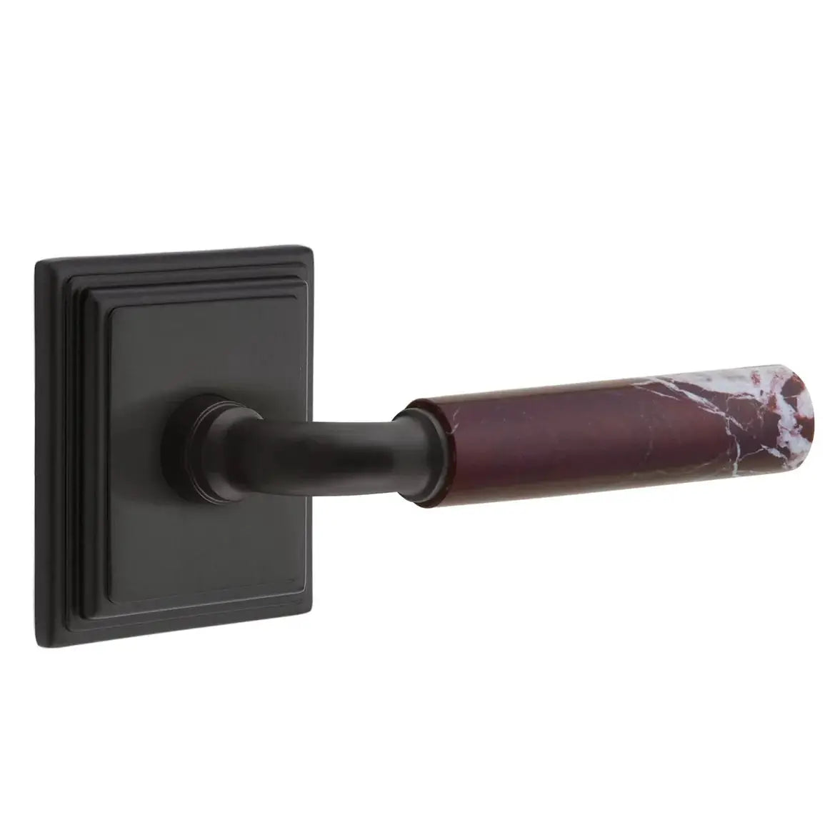 Emtek Rosso Levanto Marble Lever with Wilshire Rosette and R-Bar Stem by Emtek