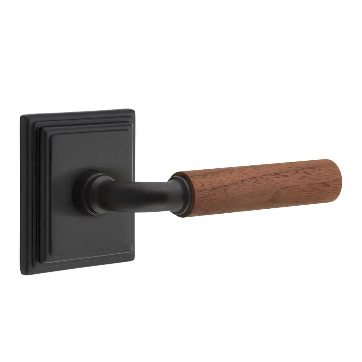 Emtek Walnut Lever with Wilshire Rosette and R-Bar Stem by Emtek