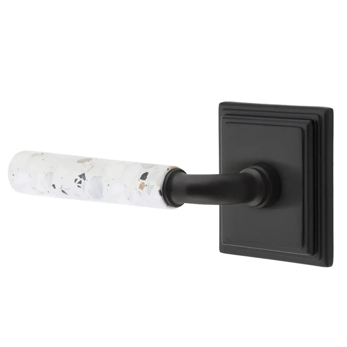 Emtek Light Terrazzo Lever with Wilshire Rosette and R-Bar Stem by Emtek