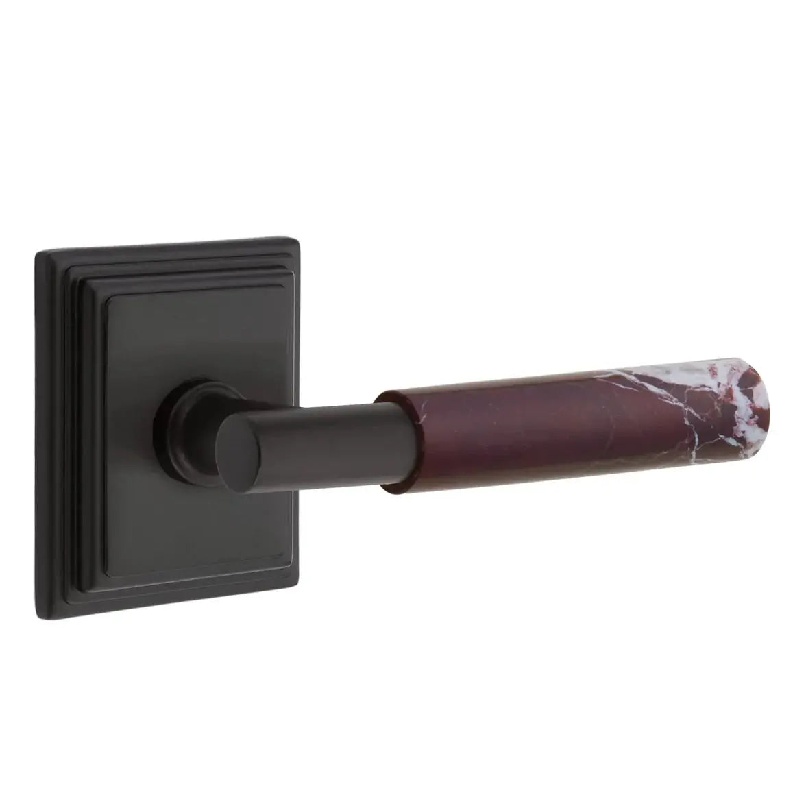 Emtek Rosso Levanto Marble Lever with Wilshire Rosette and T-Bar Stem by Emtek
