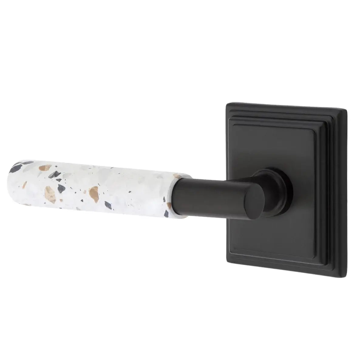 Emtek Light Terrazzo Lever with Wilshire Rosette and T-Bar Stem by Emtek