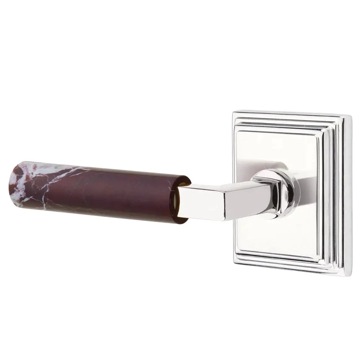 Emtek Rosso Levanto Marble Lever with Wilshire Rosette and L-Square Stem by Emtek