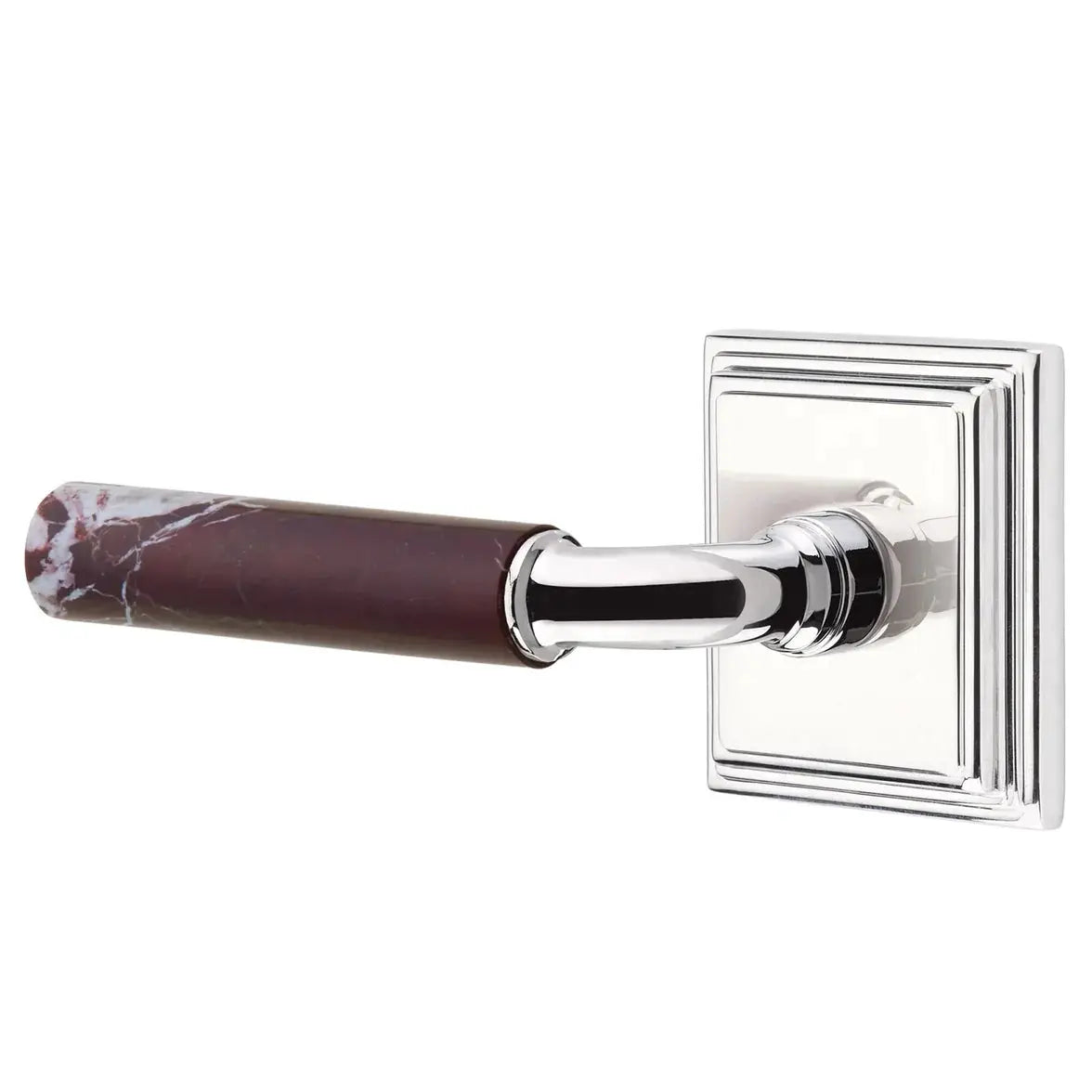 Emtek Rosso Levanto Marble Lever with Wilshire Rosette and R-Bar Stem by Emtek