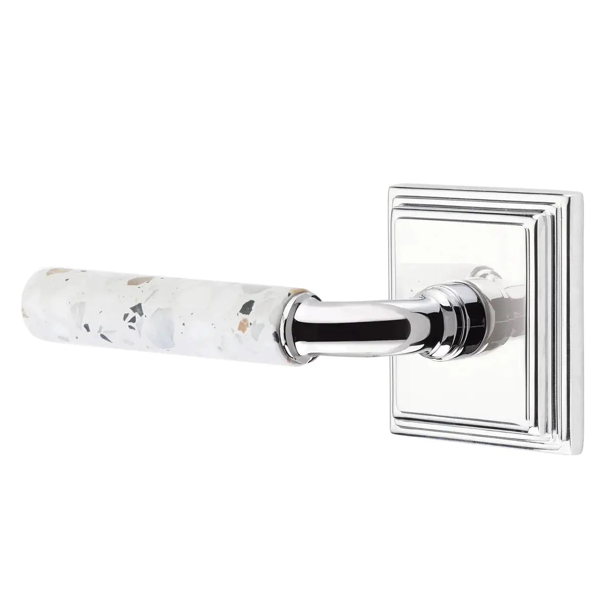 Emtek Light Terrazzo Lever with Wilshire Rosette and R-Bar Stem by Emtek