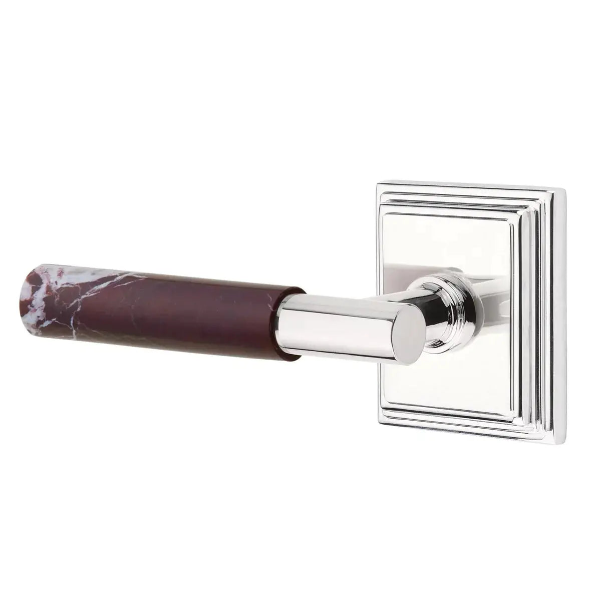 Emtek Rosso Levanto Marble Lever with Wilshire Rosette and T-Bar Stem by Emtek