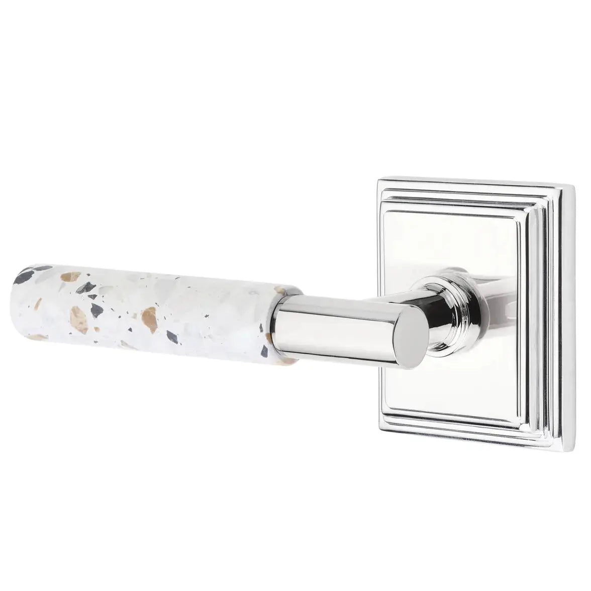 Emtek Light Terrazzo Lever with Wilshire Rosette and T-Bar Stem by Emtek