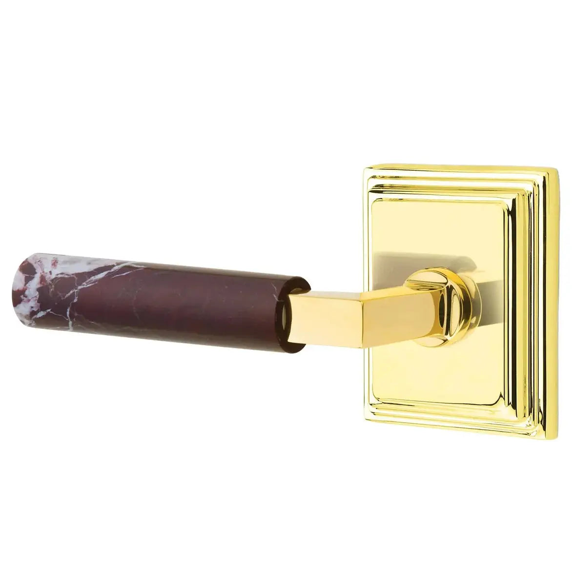 Emtek Rosso Levanto Marble Lever with Wilshire Rosette and L-Square Stem by Emtek