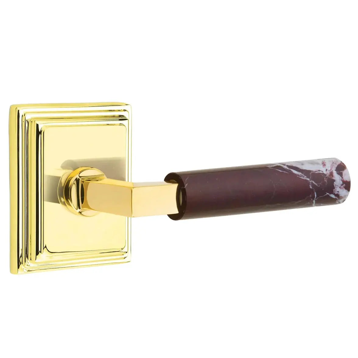 Emtek Rosso Levanto Marble Lever with Wilshire Rosette and L-Square Stem by Emtek