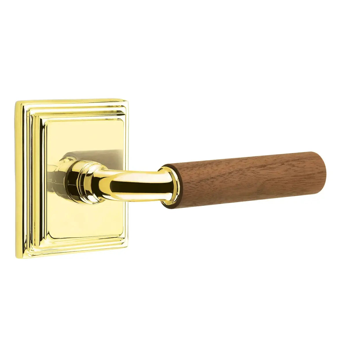 Emtek Walnut Lever with Wilshire Rosette and R-Bar Stem by Emtek