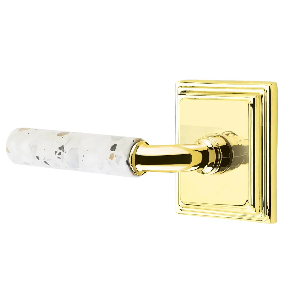 Emtek Light Terrazzo Lever with Wilshire Rosette and R-Bar Stem by Emtek