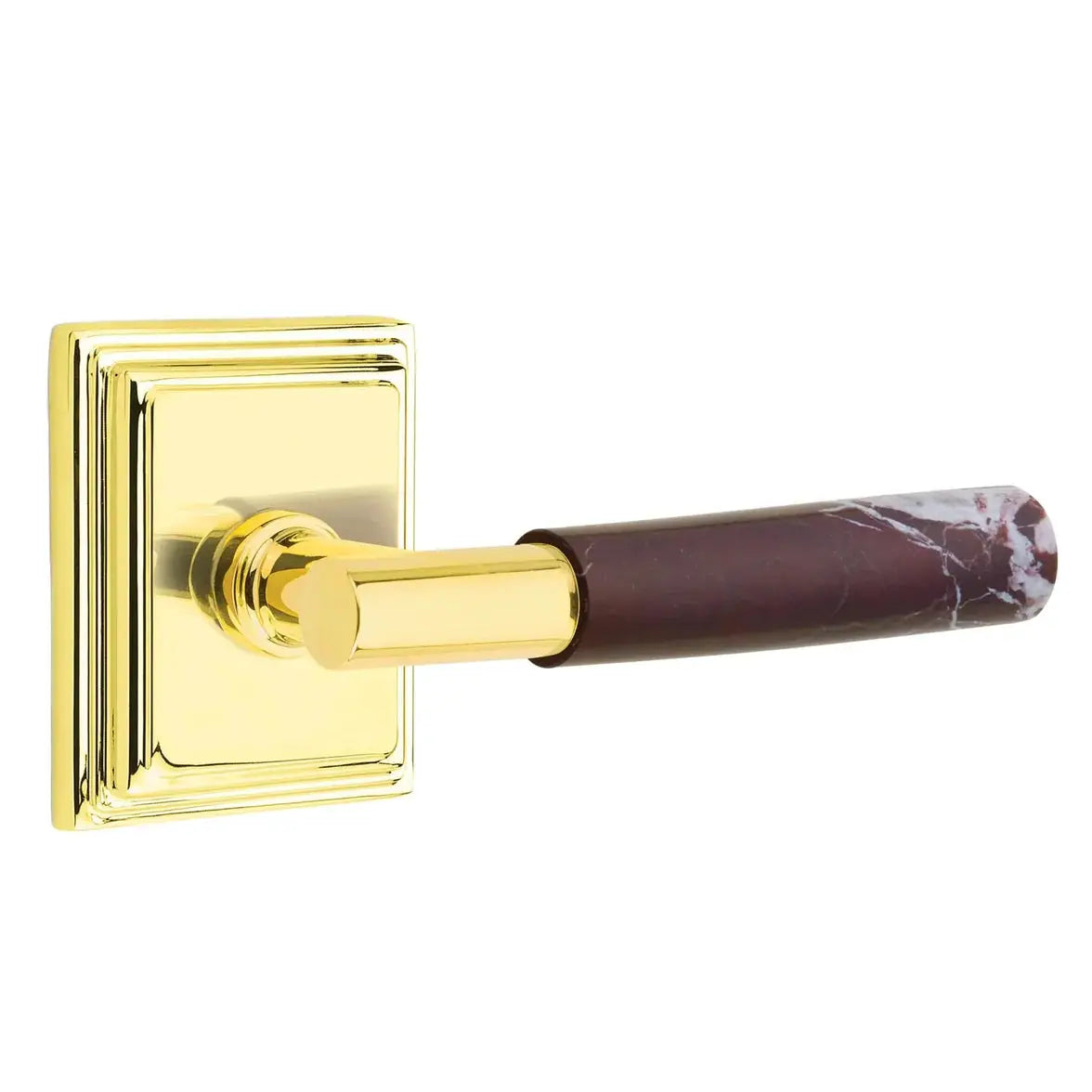 Emtek Rosso Levanto Marble Lever with Wilshire Rosette and T-Bar Stem by Emtek