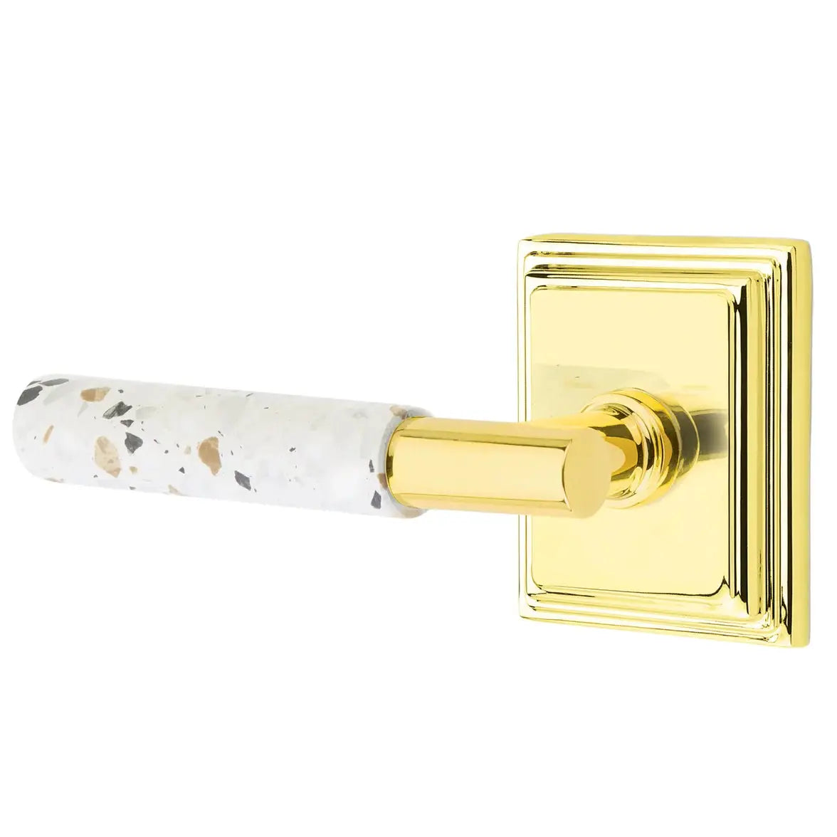 Emtek Light Terrazzo Lever with Wilshire Rosette and T-Bar Stem by Emtek