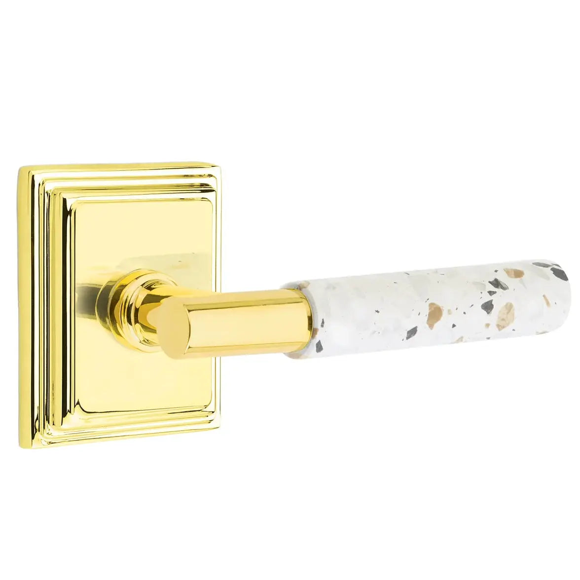 Emtek Light Terrazzo Lever with Wilshire Rosette and T-Bar Stem by Emtek
