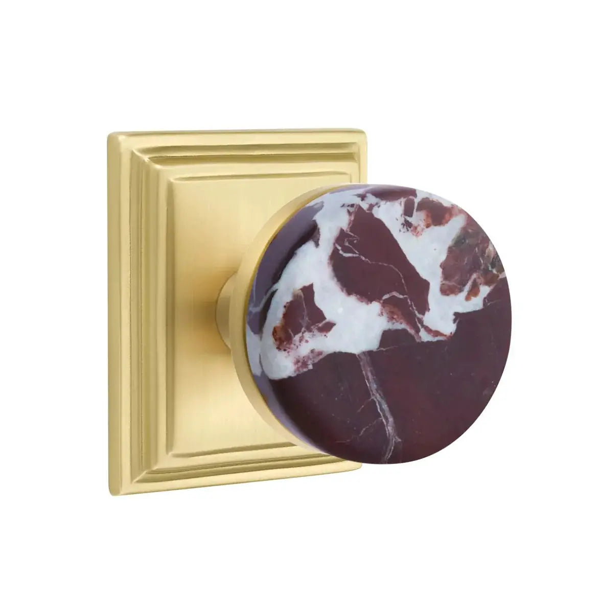 Emtek Rosso Levanto Marble Knob with Wilshire Rosette and Conical Stem by Emtek