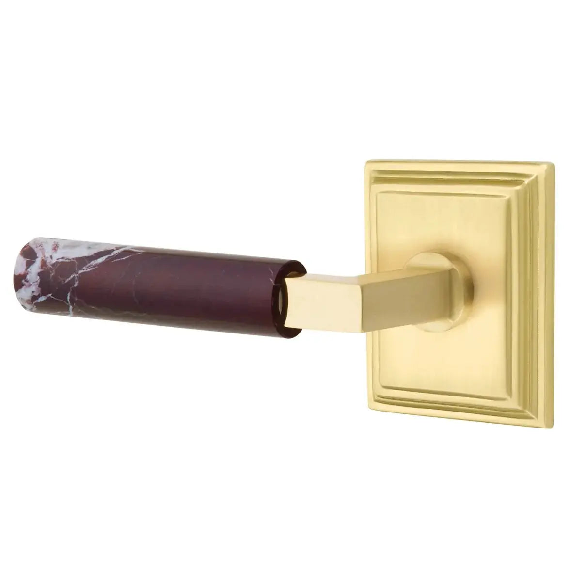 Emtek Rosso Levanto Marble Lever with Wilshire Rosette and L-Square Stem by Emtek