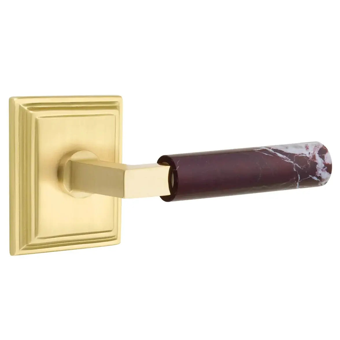 Emtek Rosso Levanto Marble Lever with Wilshire Rosette and L-Square Stem by Emtek