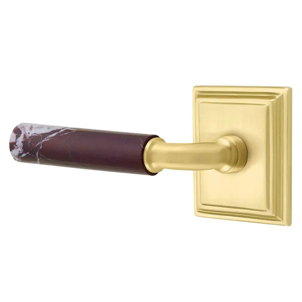 Emtek Rosso Levanto Marble Lever with Wilshire Rosette and R-Bar Stem by Emtek