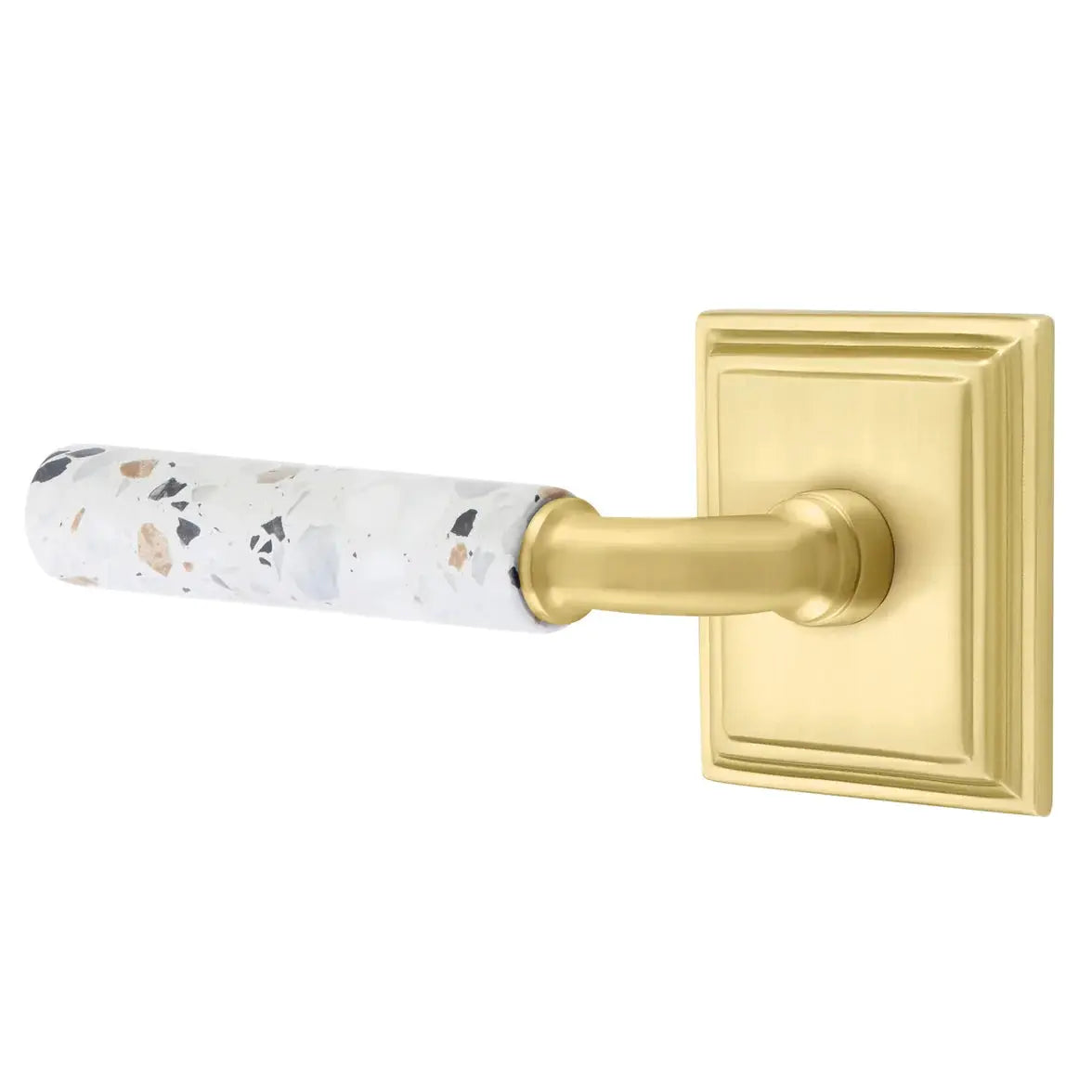 Emtek Light Terrazzo Lever with Wilshire Rosette and R-Bar Stem by Emtek