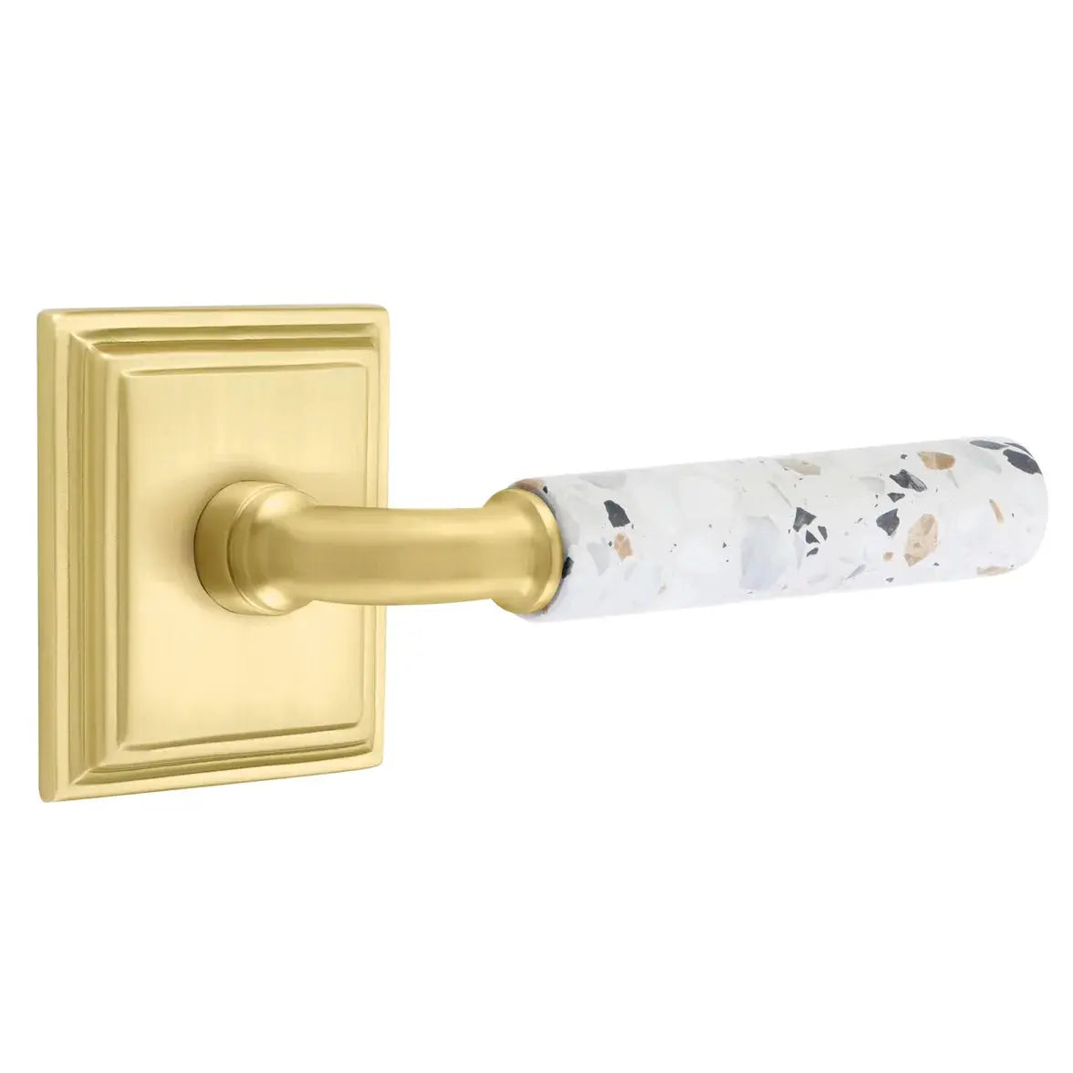 Emtek Light Terrazzo Lever with Wilshire Rosette and R-Bar Stem by Emtek