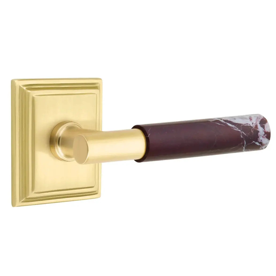 Emtek Rosso Levanto Marble Lever with Wilshire Rosette and T-Bar Stem by Emtek
