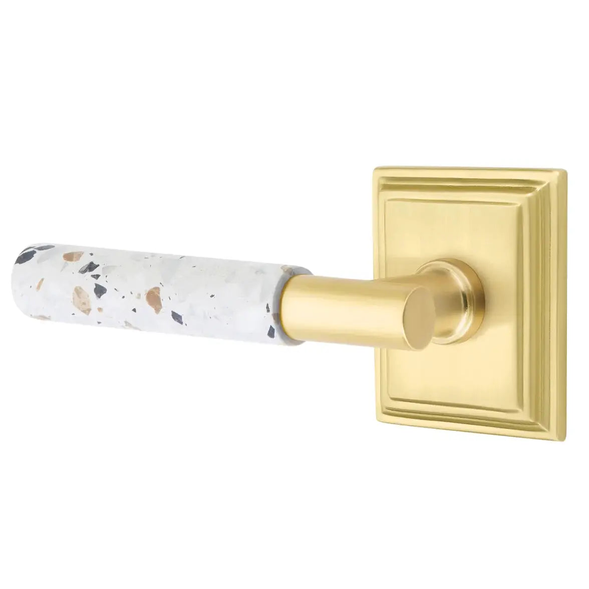 Emtek Light Terrazzo Lever with Wilshire Rosette and T-Bar Stem by Emtek