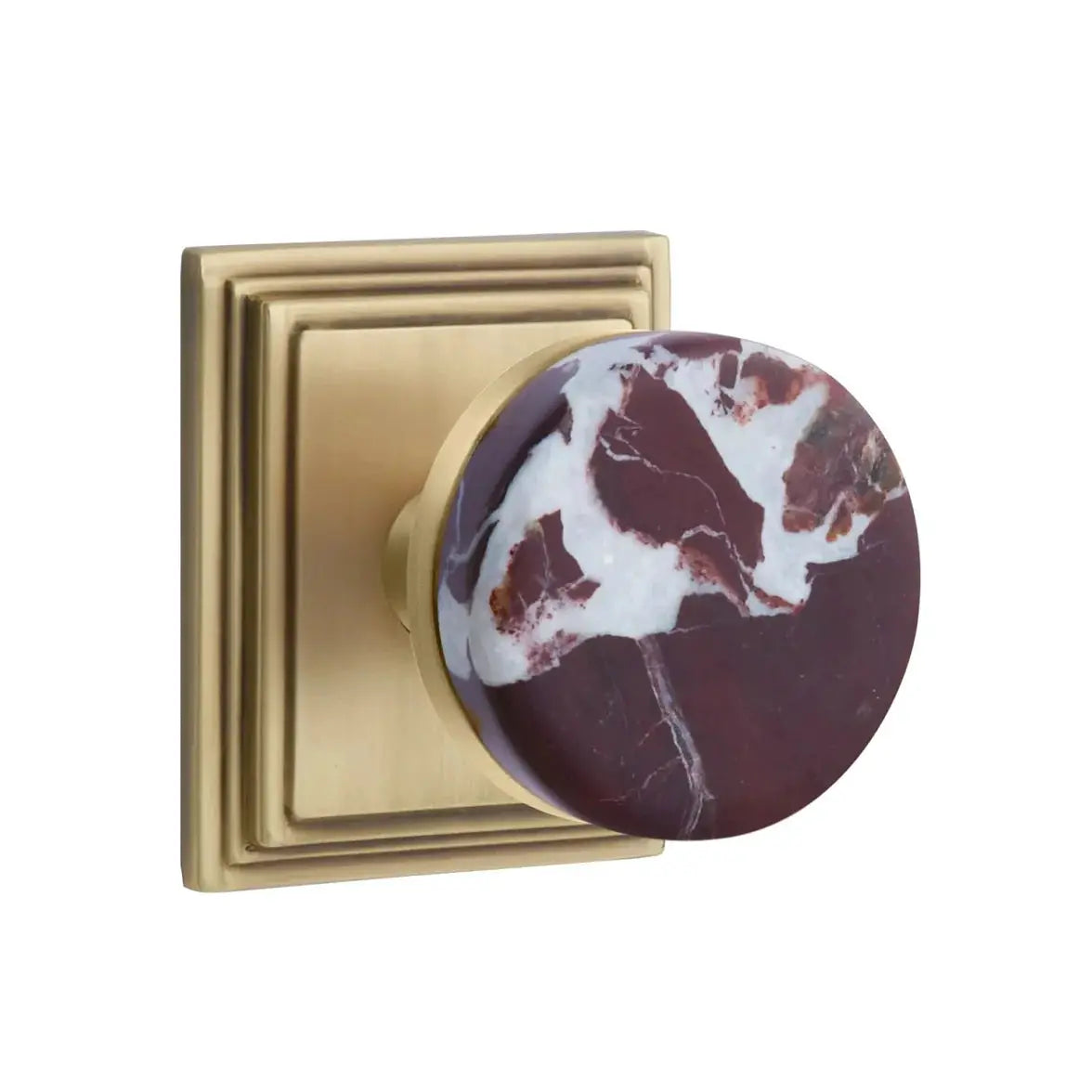 Emtek Rosso Levanto Marble Knob with Wilshire Rosette and Conical Stem by Emtek
