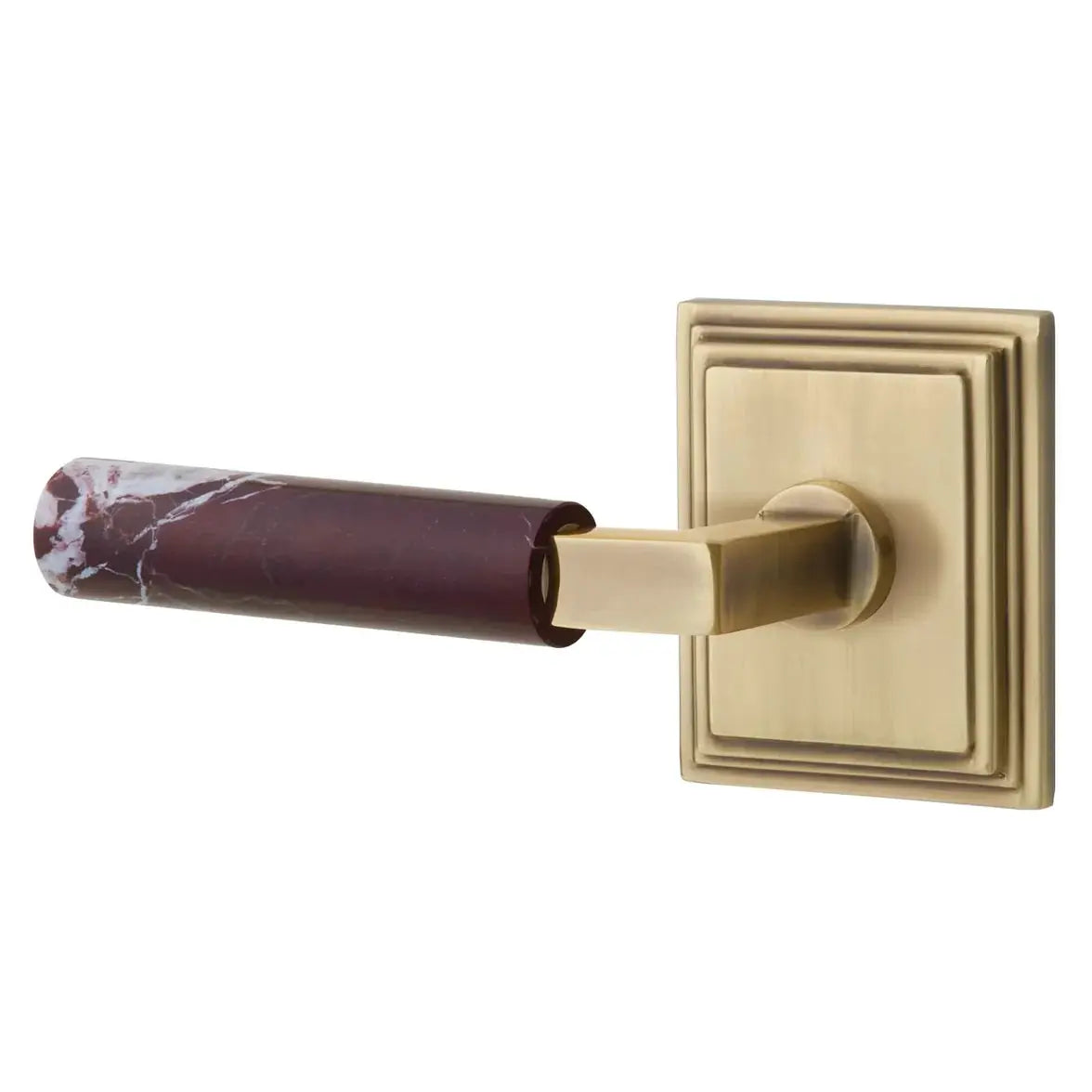 Emtek Rosso Levanto Marble Lever with Wilshire Rosette and L-Square Stem by Emtek