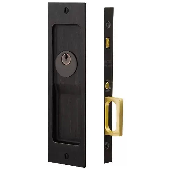 Emtek Sandcast Bronze Rustic Modern Rectangular Pocket Door Mortise Lock by Emtek