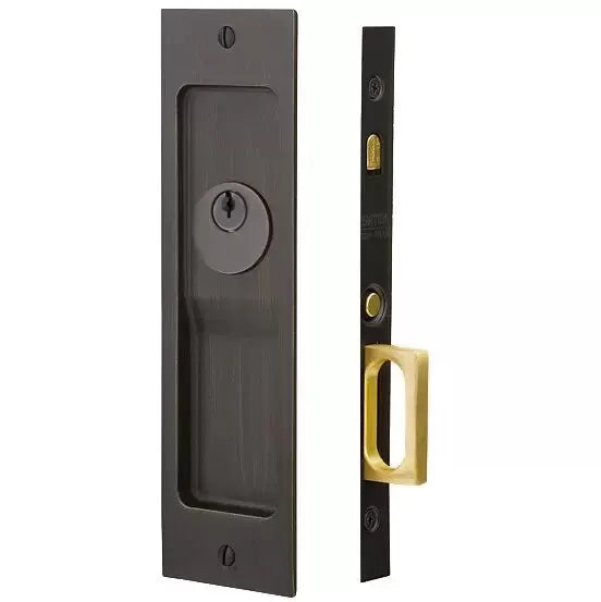 Emtek Sandcast Bronze Rustic Modern Rectangular Pocket Door Mortise Lock by Emtek