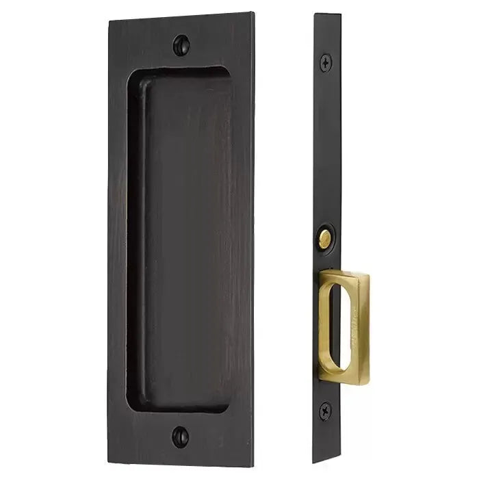 Emtek Sandcast Bronze Rustic Modern Rectangular Pocket Door Mortise Lock by Emtek