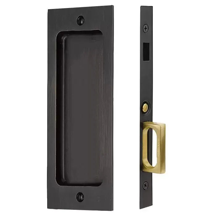 Emtek Sandcast Bronze Rustic Modern Rectangular Pocket Door Mortise Lock by Emtek