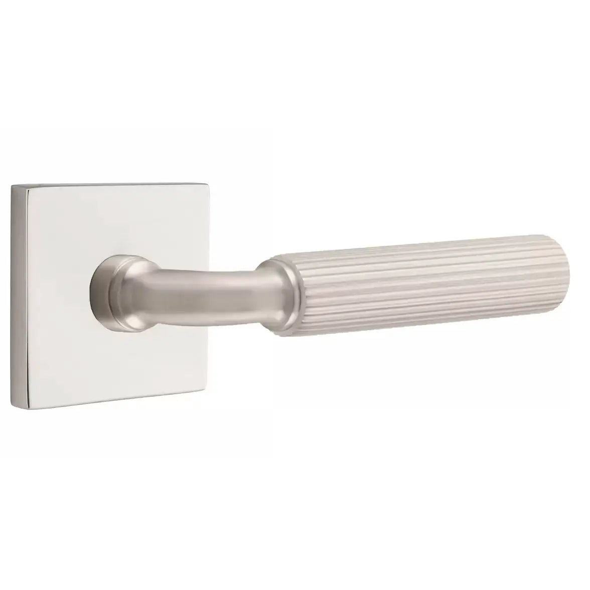 Emtek Straight Knurled Lever with R-Bar Stem and Square Rose by Emtek