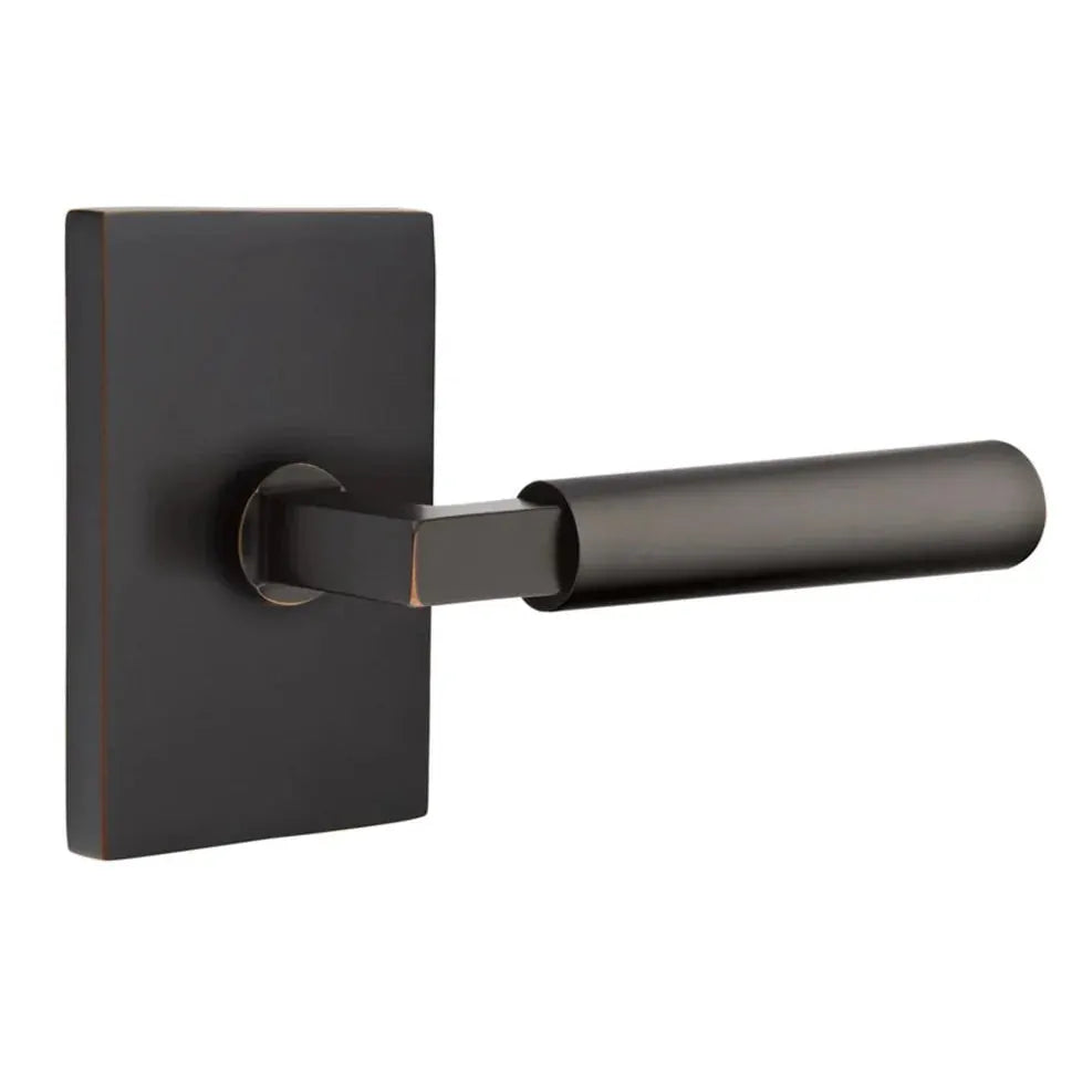 Emtek Smooth Lever with L-Square Stem and Modern Rectangular Rose by Emtek