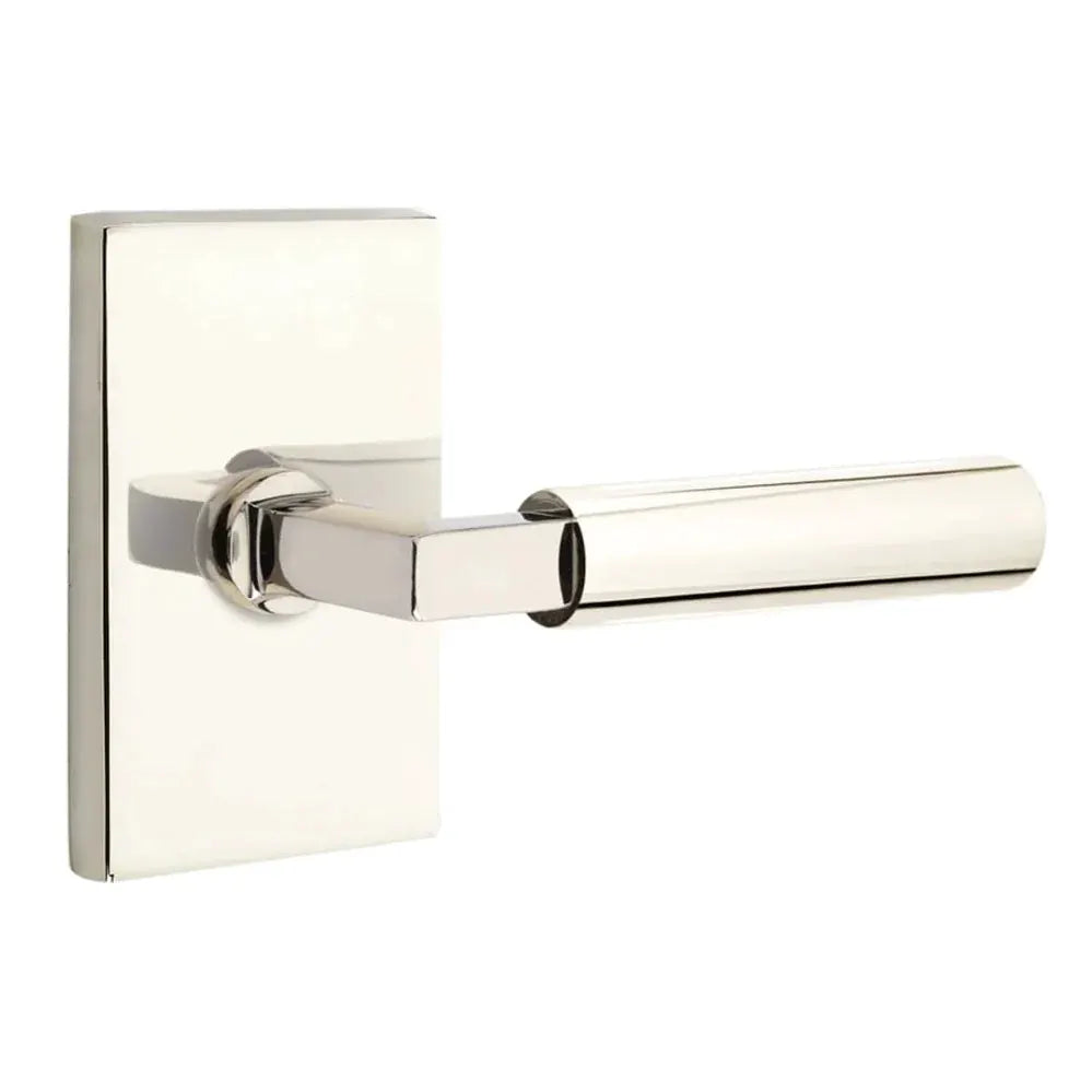 Emtek Smooth Lever with L-Square Stem and Modern Rectangular Rose by Emtek