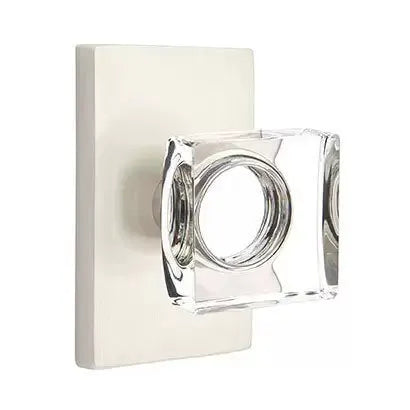 Emtek Modern Square Glass Door Knob with Modern Rectangular Rose by Emtek