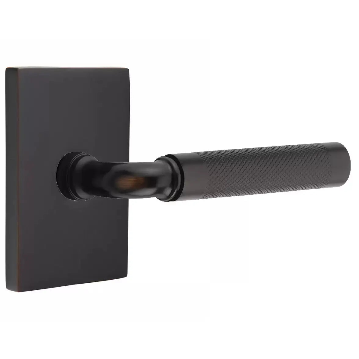 Emtek Knurled Lever with R-Bar Stem and Modern Rectangular Rose by Emtek