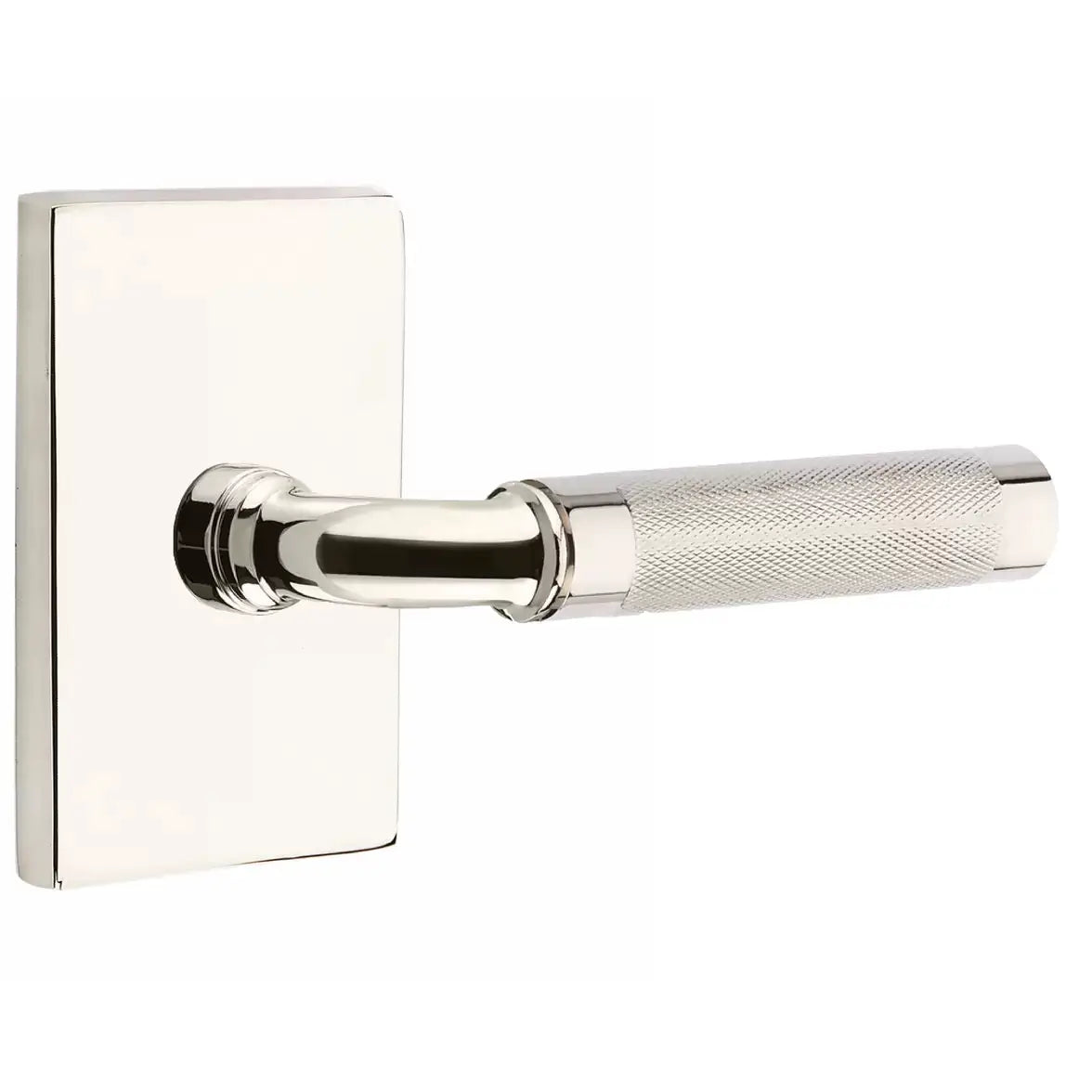 Emtek Knurled Lever with R-Bar Stem and Modern Rectangular Rose by Emtek