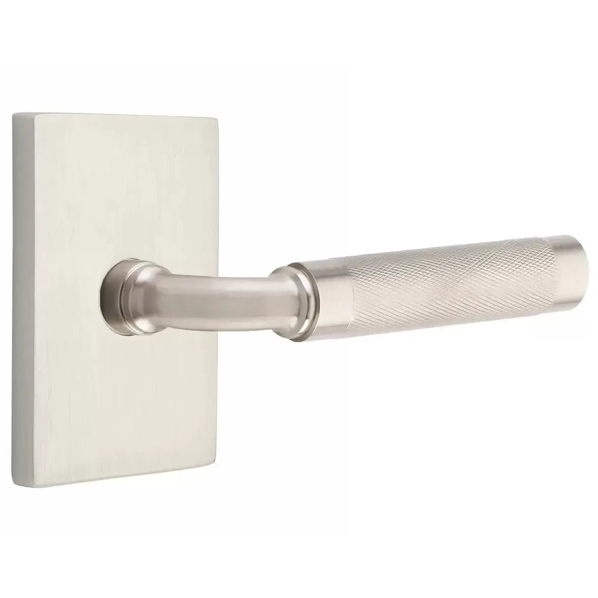 Emtek Knurled Lever with R-Bar Stem and Modern Rectangular Rose by Emtek