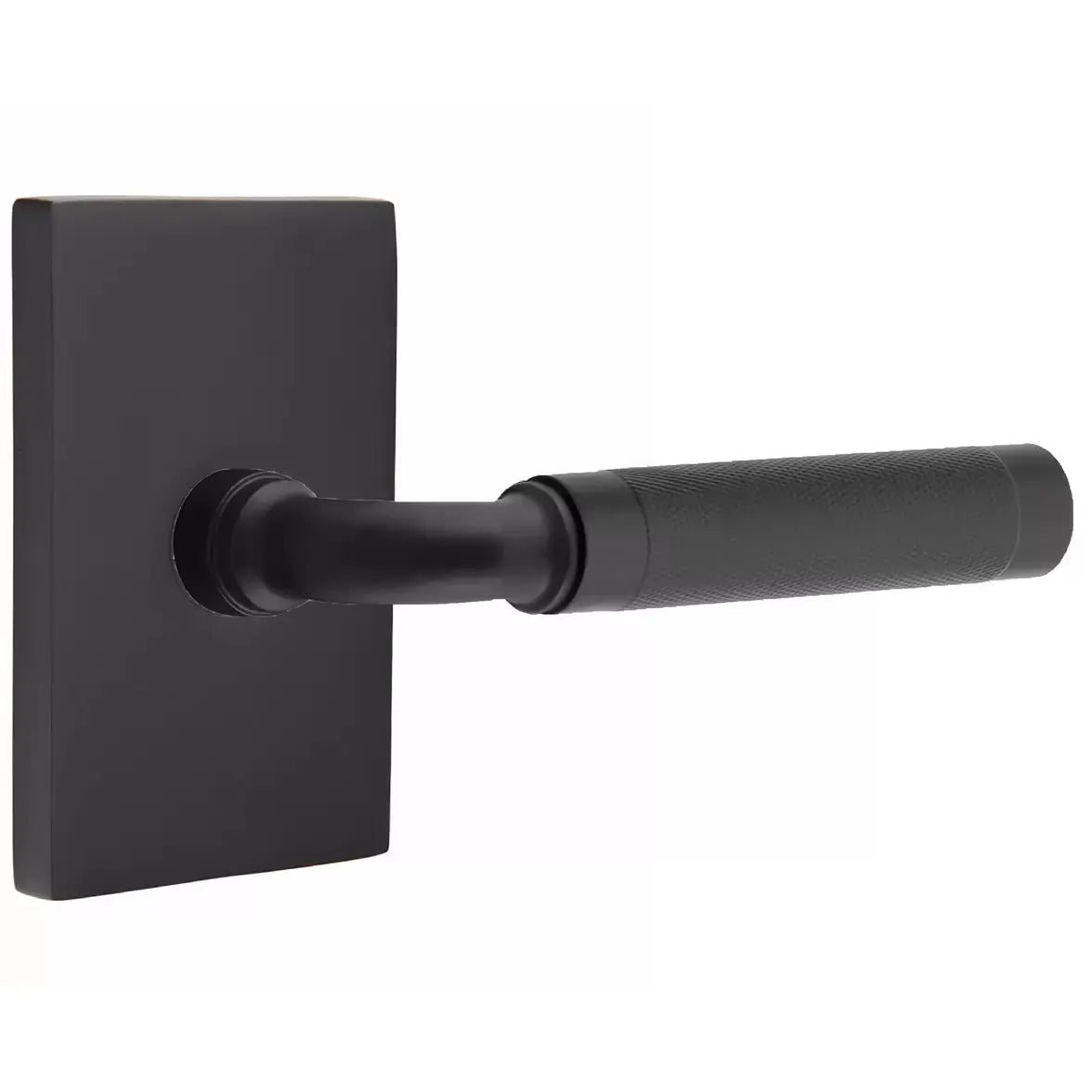 Emtek Knurled Lever with R-Bar Stem and Modern Rectangular Rose by Emtek