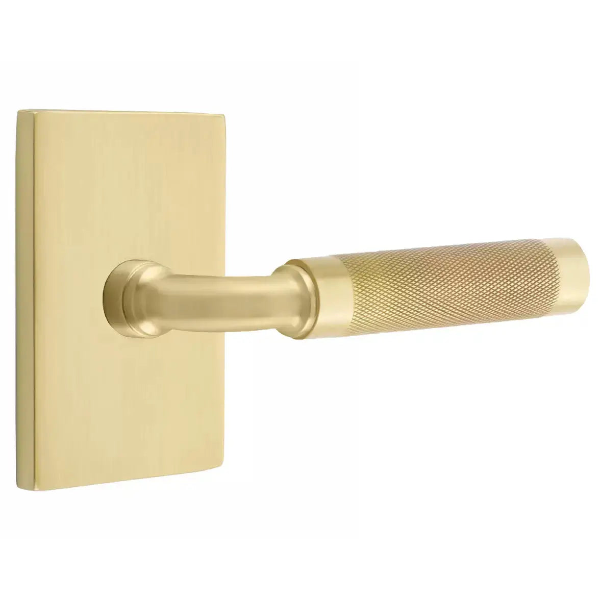 Emtek Knurled Lever with R-Bar Stem and Modern Rectangular Rose by Emtek