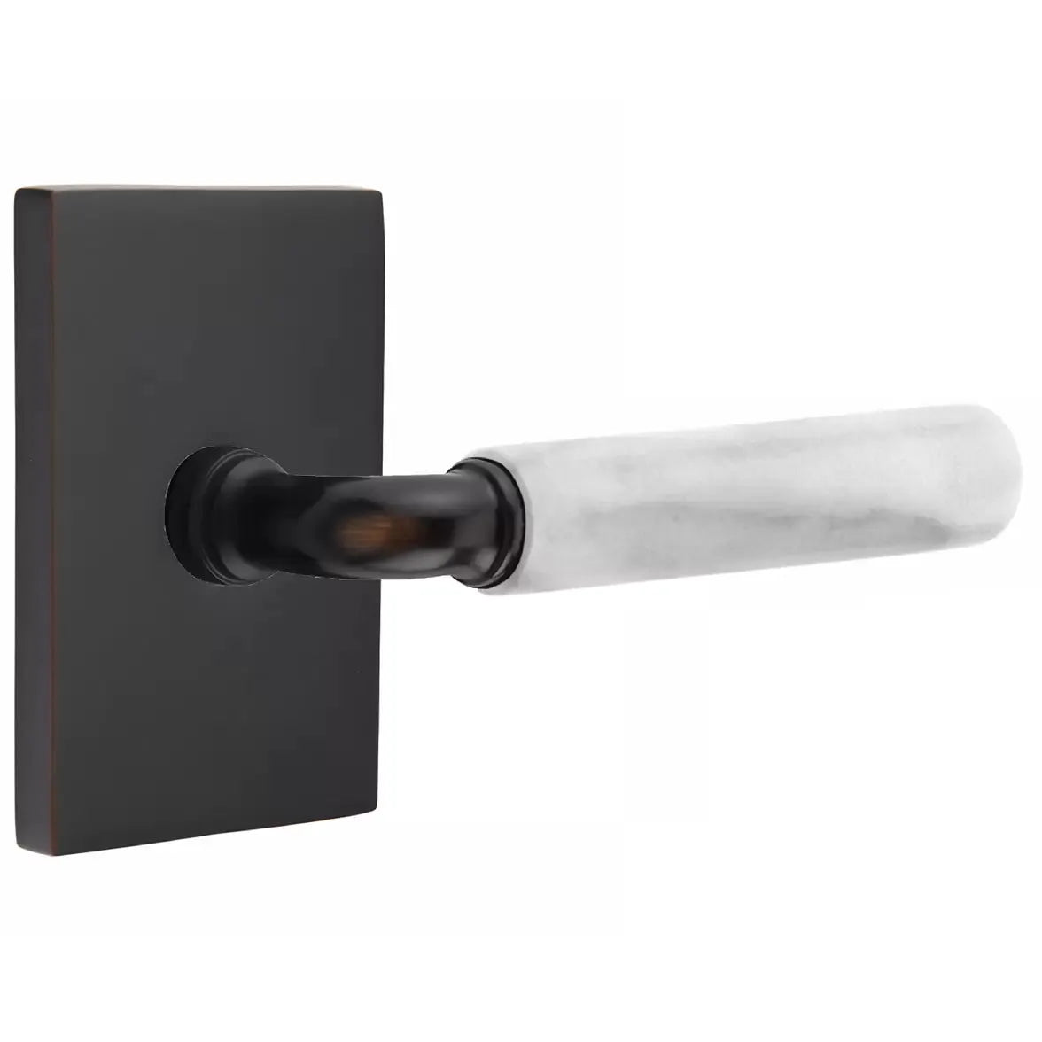 Emtek White Marble Lever with R-Bar Stem and Modern Rectangular Rose by Emtek