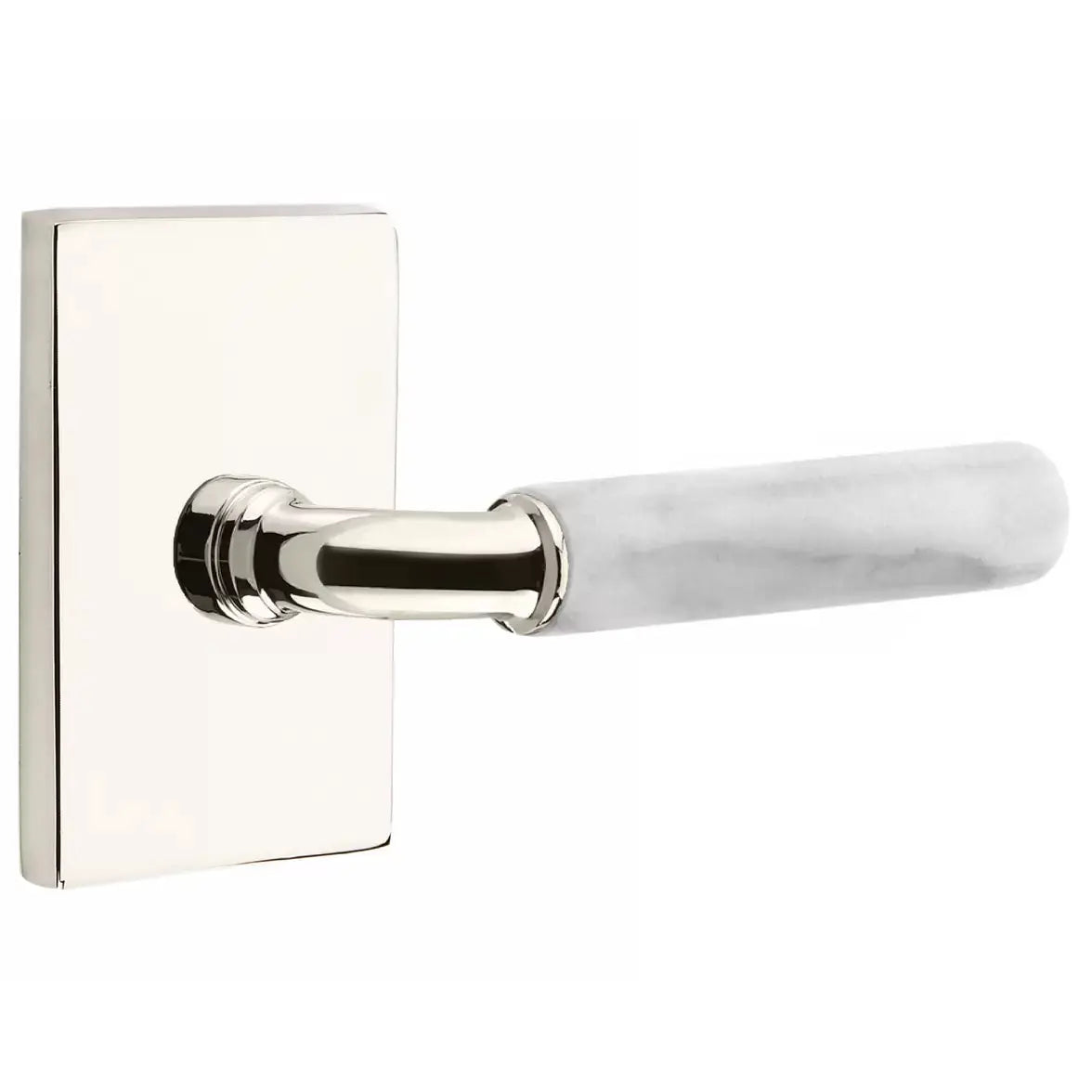 Emtek White Marble Lever with R-Bar Stem and Modern Rectangular Rose by Emtek