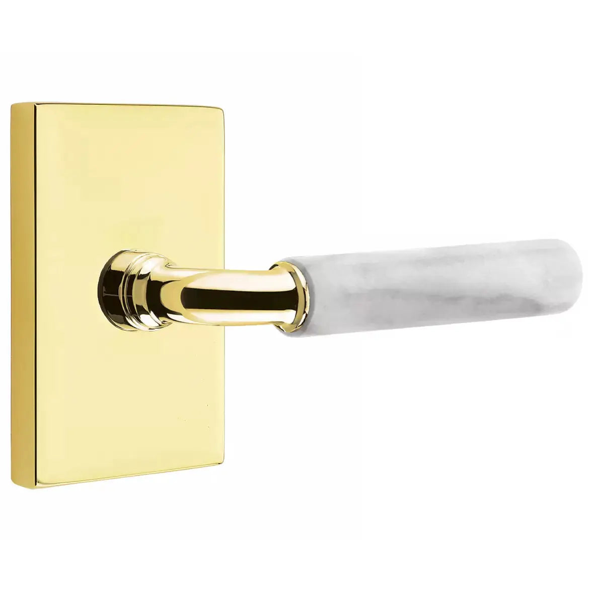 Emtek White Marble Lever with R-Bar Stem and Modern Rectangular Rose by Emtek